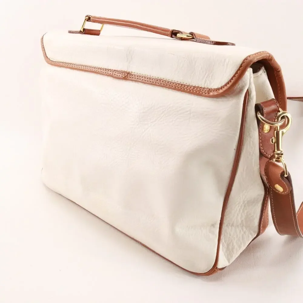 Vtg Saint Borse Handbag Women Medium Ivory Brown Pebble Leather Shoulder Bag